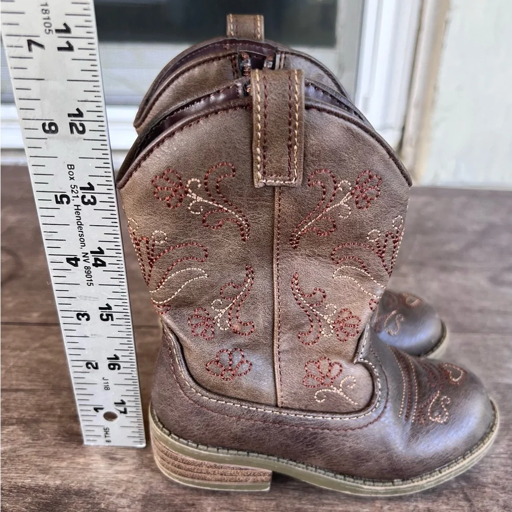 Cat & Jack Toddler Brown Faux Leather Zipper Cowboy Western Memphis Boots Sz 7